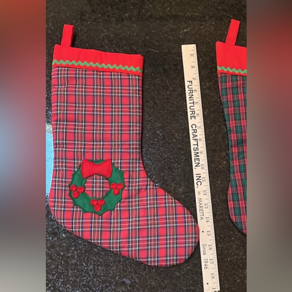 Plaid Quilted Christmas Stocking with Wreath Design